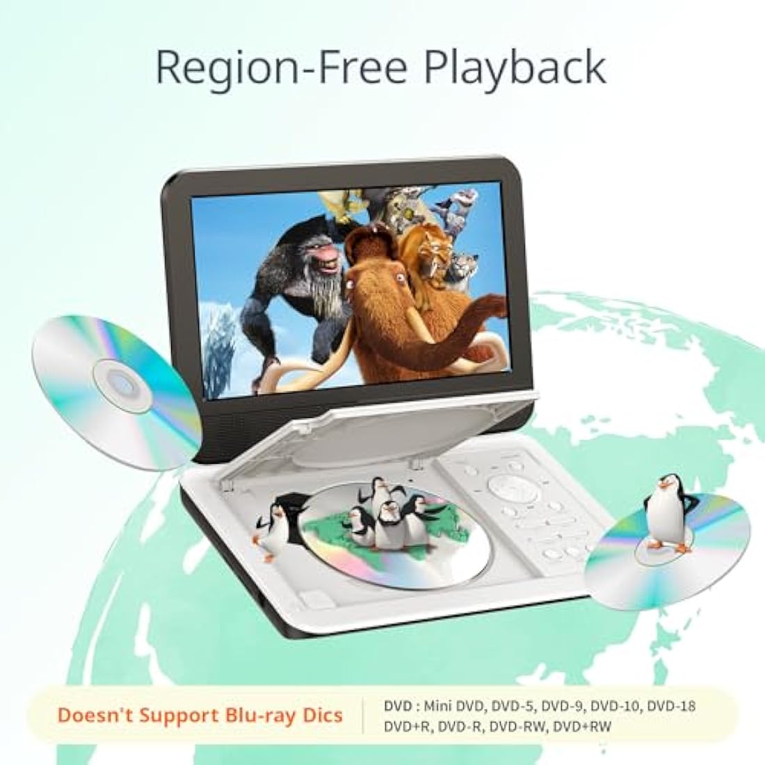 YOTON 12.5" Portable DVD Player - 10.5" Swivel Screen, Region Free, White