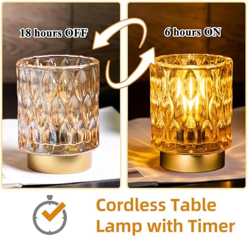 Battery Operated Glass Table Lamps with Timer – Set of 2