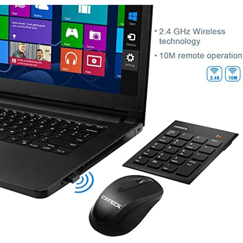 Cateck 2.4G Wireless Numeric Keypad and Mouse Combo for Laptop & PC