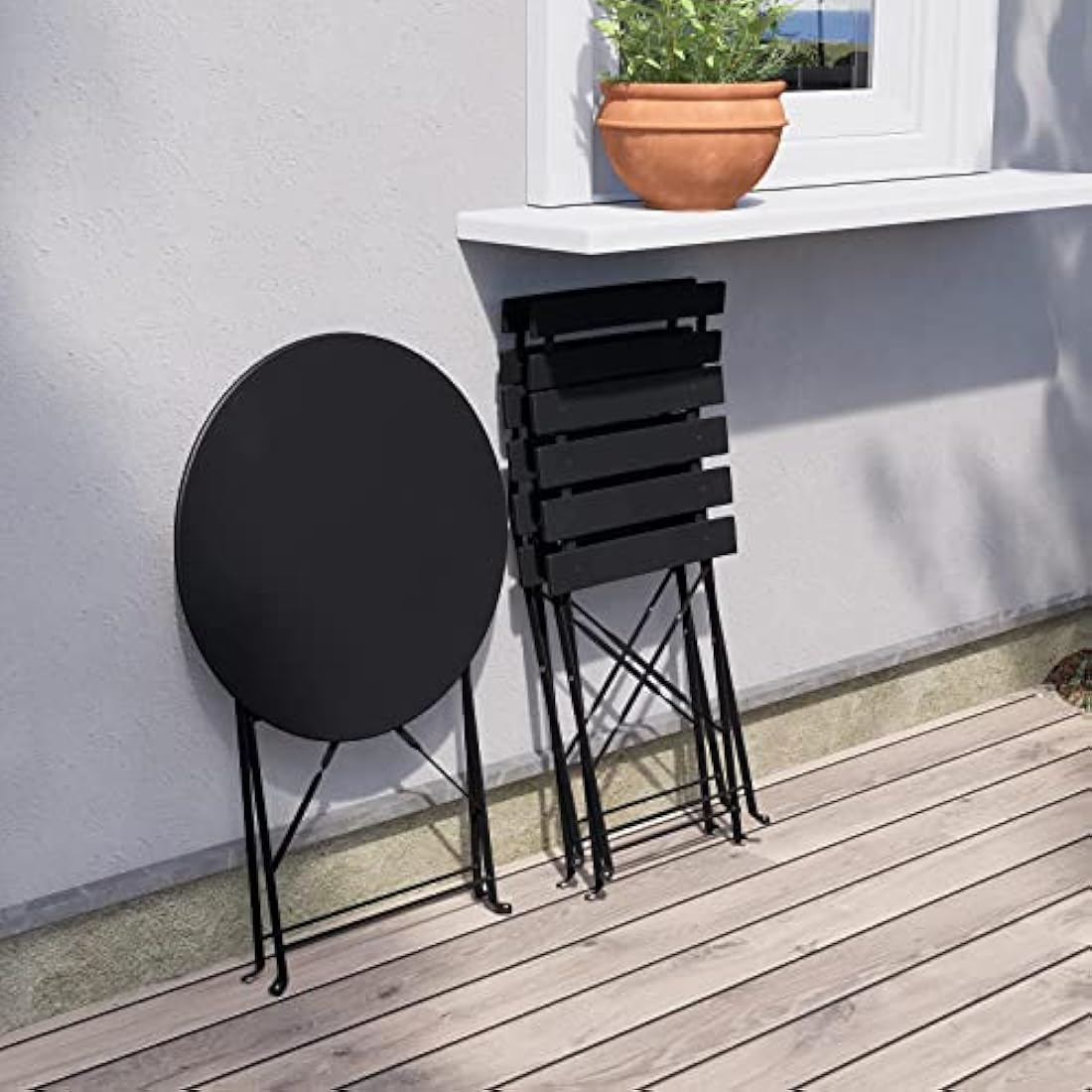 Grand Patio 3-Piece Folding Bistro Set – Weather-Resistant Steel (Black)