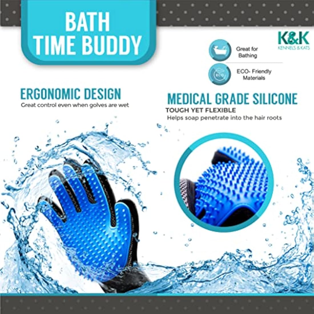 Kennels & Kats Pet Grooming Glove – 260 Silicone Tips De-shedding Mitt