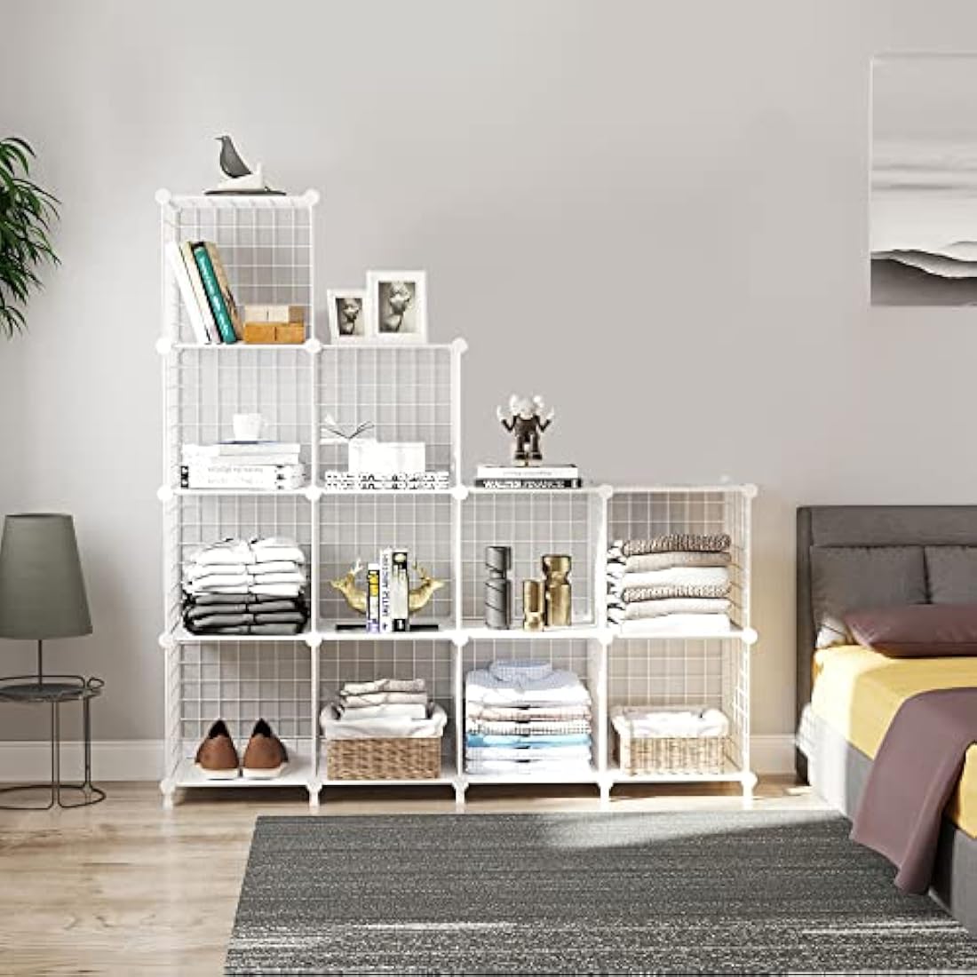 AWTATOS 12-Cube Wire Storage Shelves | Modular DIY Bookcase - White
