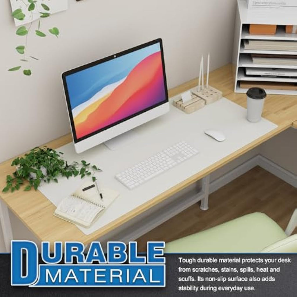 K KNODEL Leather Desk Mat – Large Office Mouse Pad & Protector, White