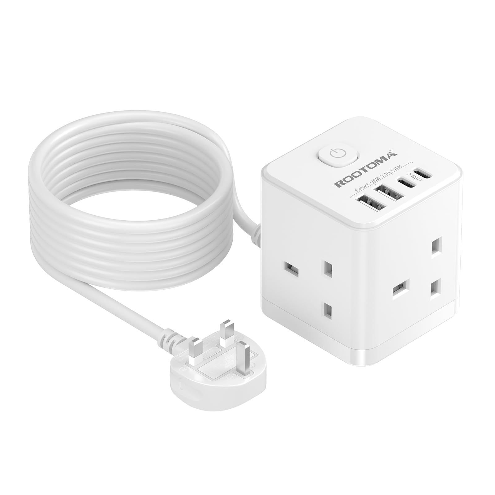 5M Extension Lead – 3 Way Cube Power Strip with 4 USB Slots