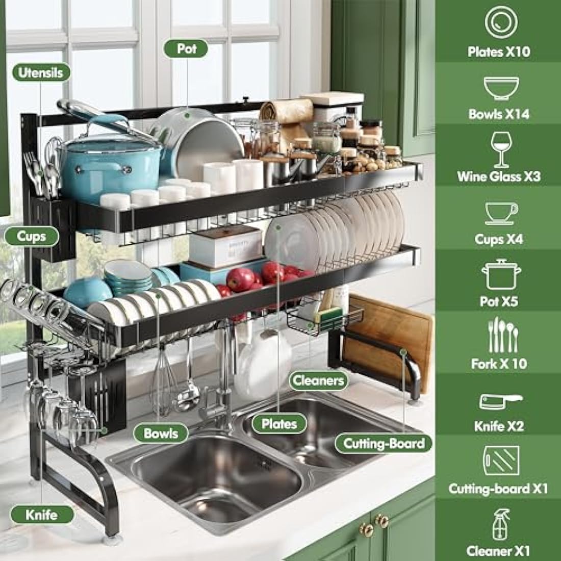 Over Sink Dish Drying Rack – 3 Tier 304 Stainless Steel