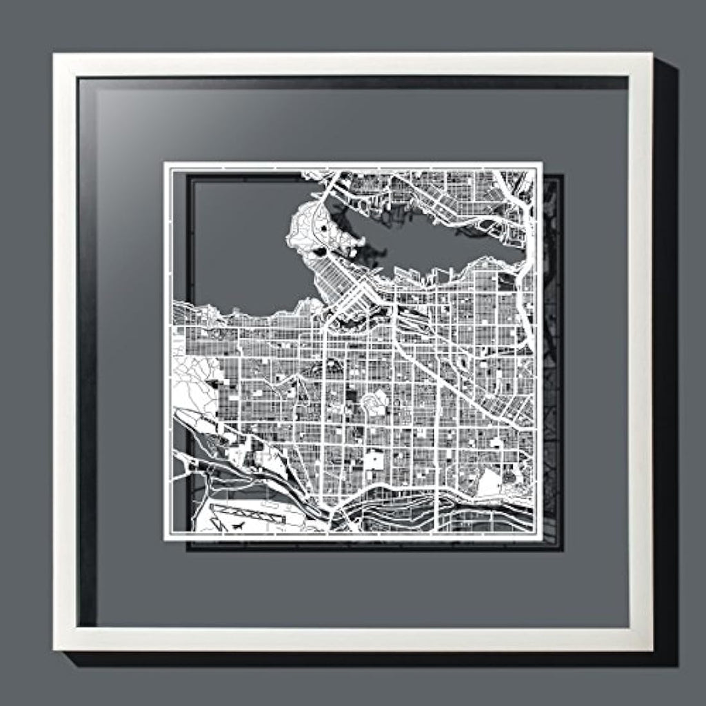 Vancouver Paper Cut Map - 30x30 cm White Laser Cut Wall Art