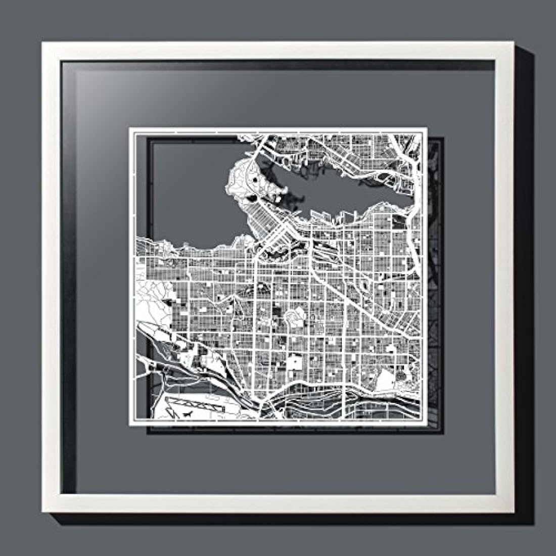 Vancouver Paper Cut Map - 30x30 cm White Laser Cut Wall Art