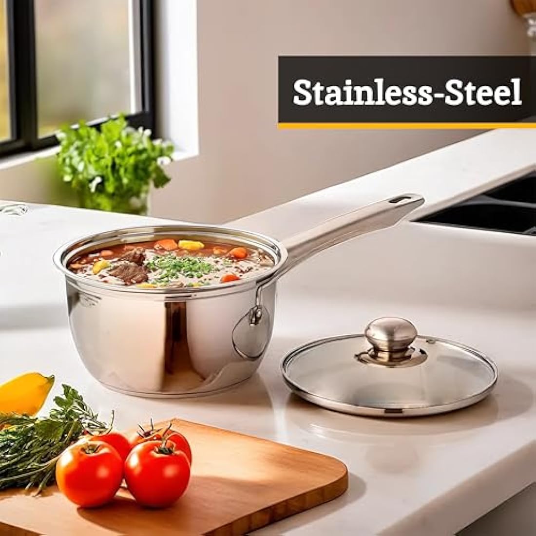 Premier Housewares Stainless Steel Saucepan Set with Glass Lids - 3 Piece