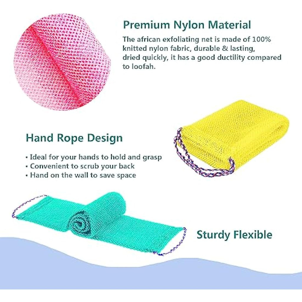 TENQUAN African Exfoliating Net Bath Sponge - 3 Pack Nylon Body Scrubber
