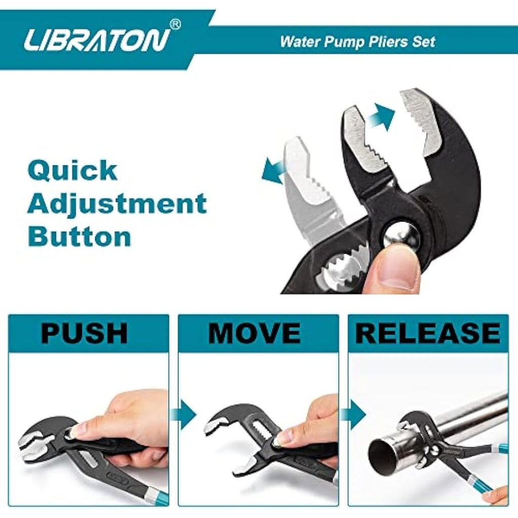 Libraton 3-Piece CR-V Steel Plumbing Pliers Set | V-Jaw Groove Joint
