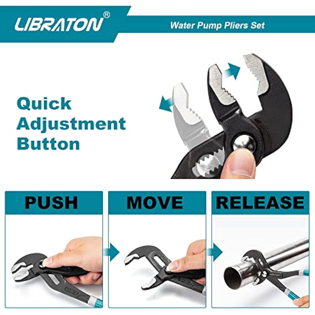 Libraton 3-Piece CR-V Steel Plumbing Pliers Set | V-Jaw Groove Joint