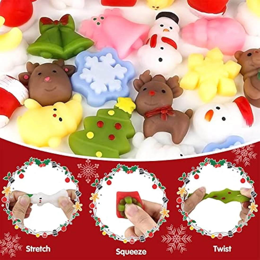 Jolof Store 30Pcs Christmas Mochi Squishy Toys – Mini Fidget Stress Pack