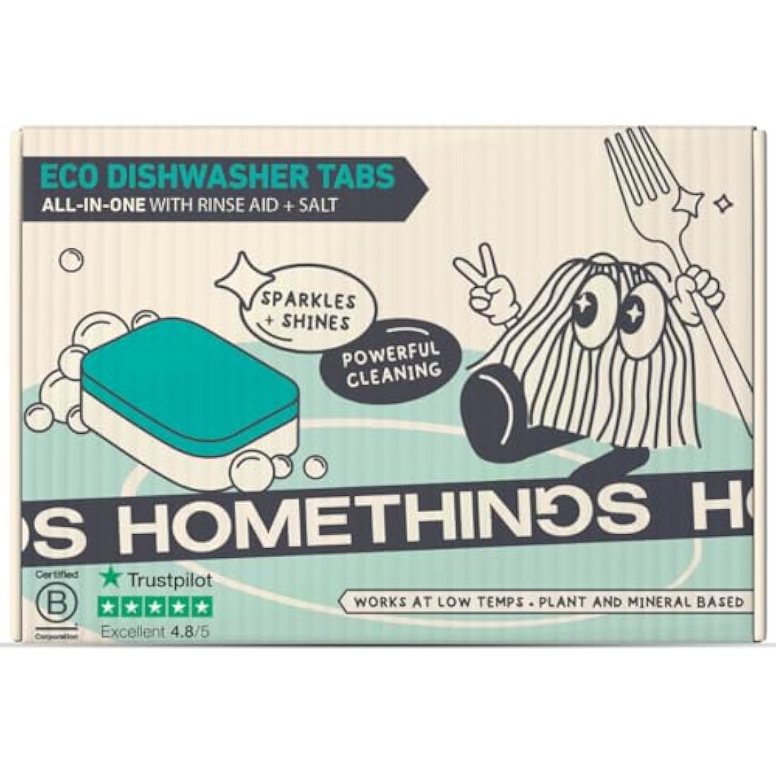 Homethings Eco-Friendly Dishwasher Tablets – 3-in-1 Vegan Tabs (40 Pack)