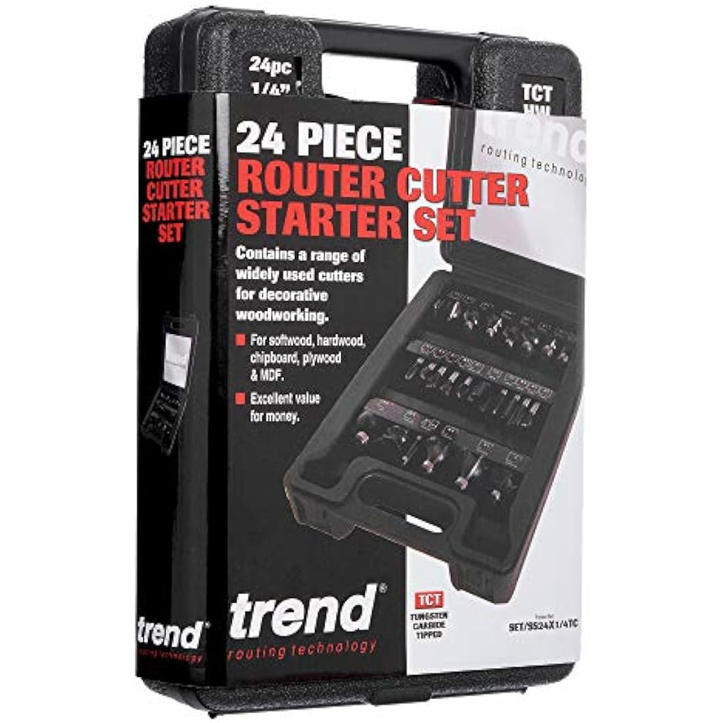 Trend 24-Piece Router Bit Set | 1/4-Inch Shank Tungsten Carbide Cutters