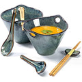 Henten Home Ceramic Ramen Bowl Set of 2 – 780ml Green Reactive Glaze