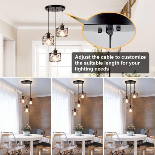 Industrial 3-Light Cage Pendant Lamp – Black Geometric