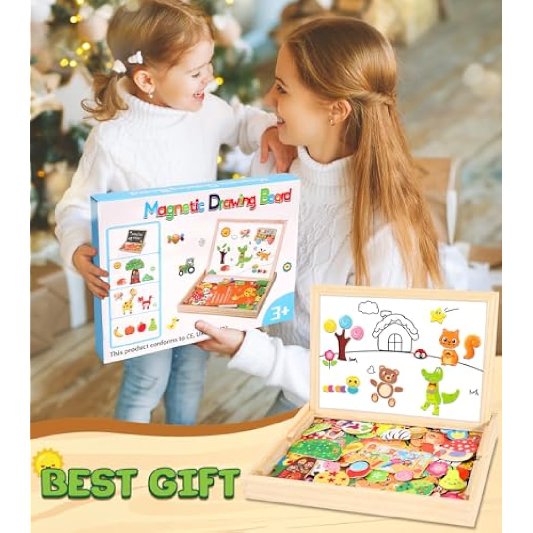 Jojoin 130 PCS Wooden Magnetic Puzzle | Montessori Educational Toy Board