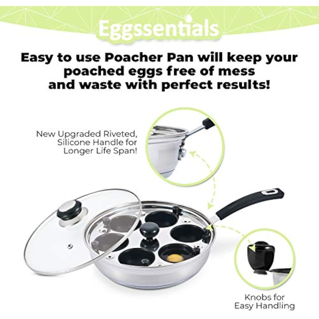 Eggssentials 6-Cup Stainless Steel Egg Poacher Pan - Nonstick Induction