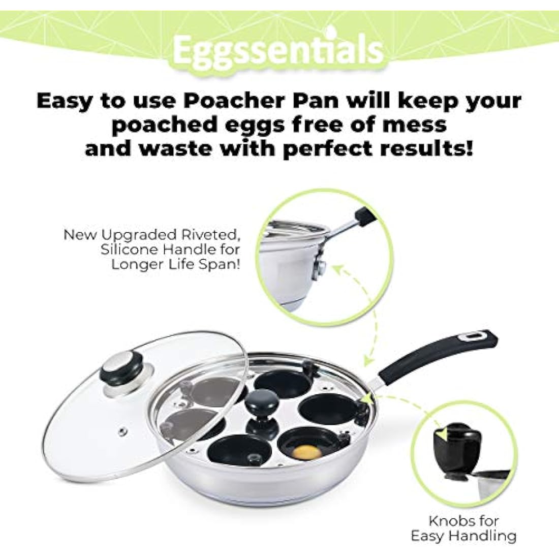 Eggssentials 6-Cup Stainless Steel Egg Poacher Pan - Nonstick Induction
