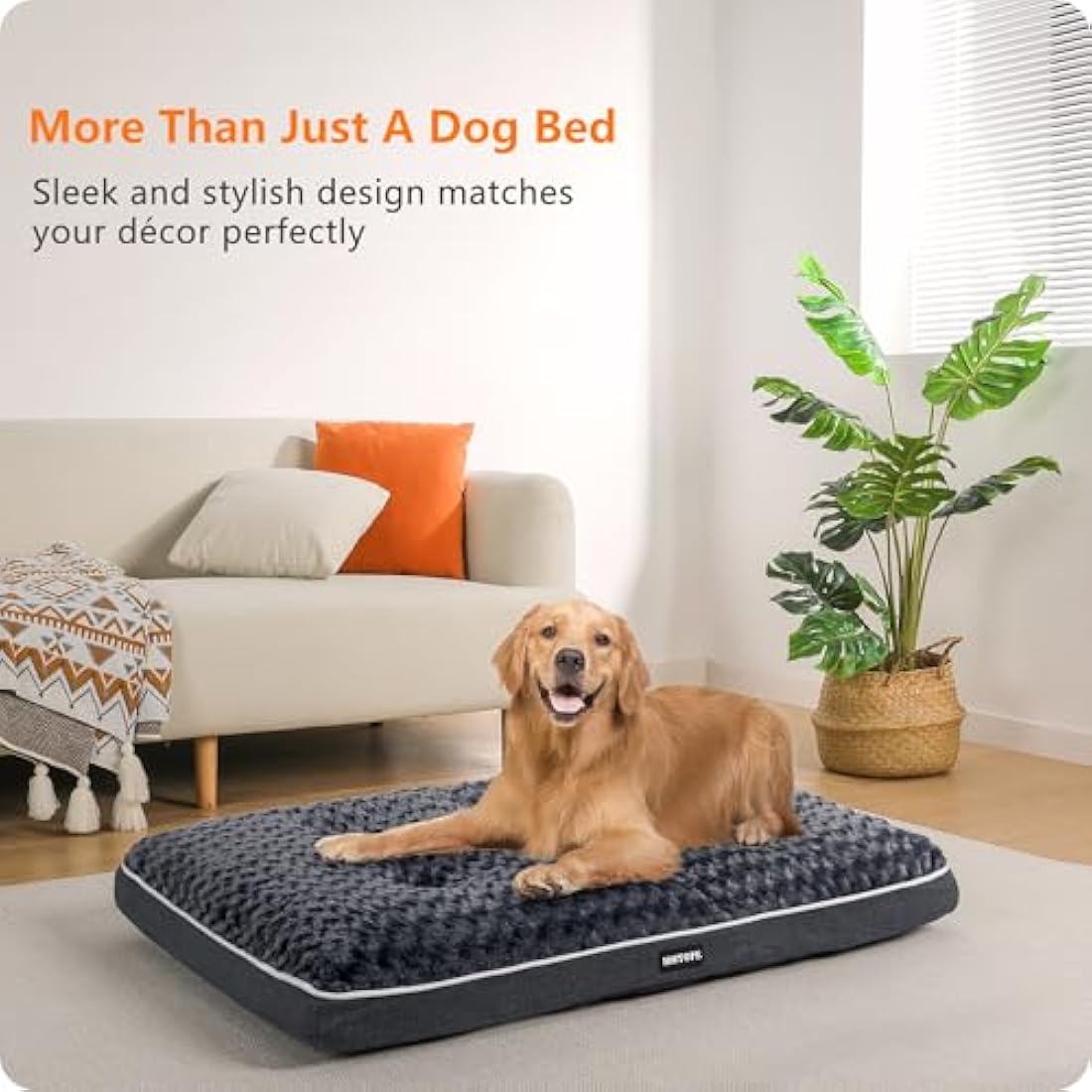 HMTOPE Orthopaedic Dog Bed – Washable Fleece Cushion, Dark Grey, 105cm