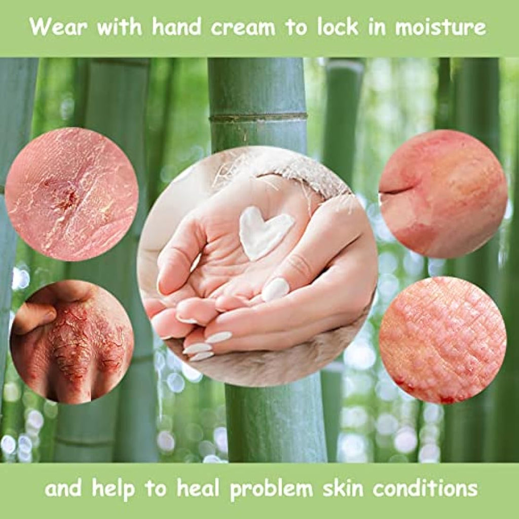 Leafy Boo Bamboo Eczema Gloves for Women - Overnight Moisturising, 3 Pairs
