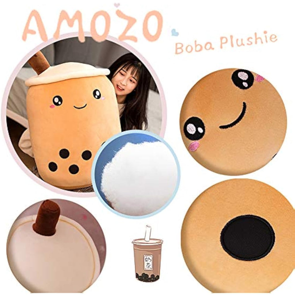 AMOZO Cute Boba Milk Tea Plush Doll – Soft Bubble Tea Pillow, Coffee 24cm