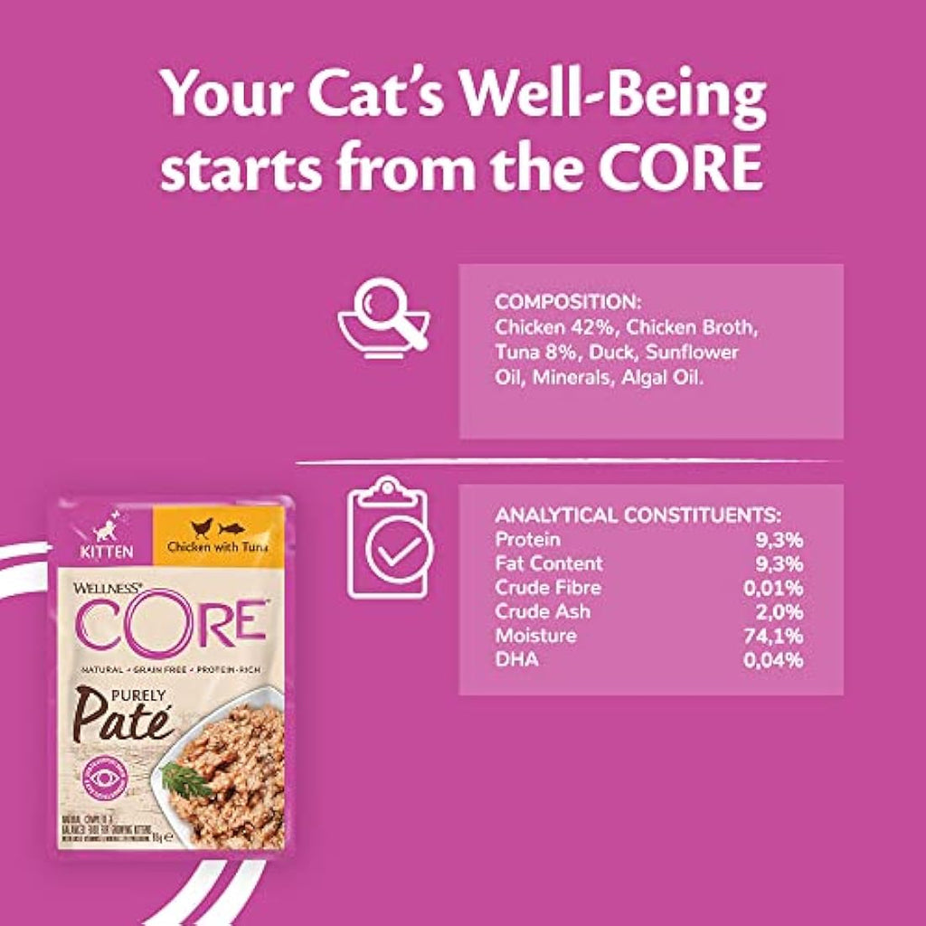 Wellness CORE Kitten Wet Food – Grain-Free Chicken & Tuna Paté (24x85g)