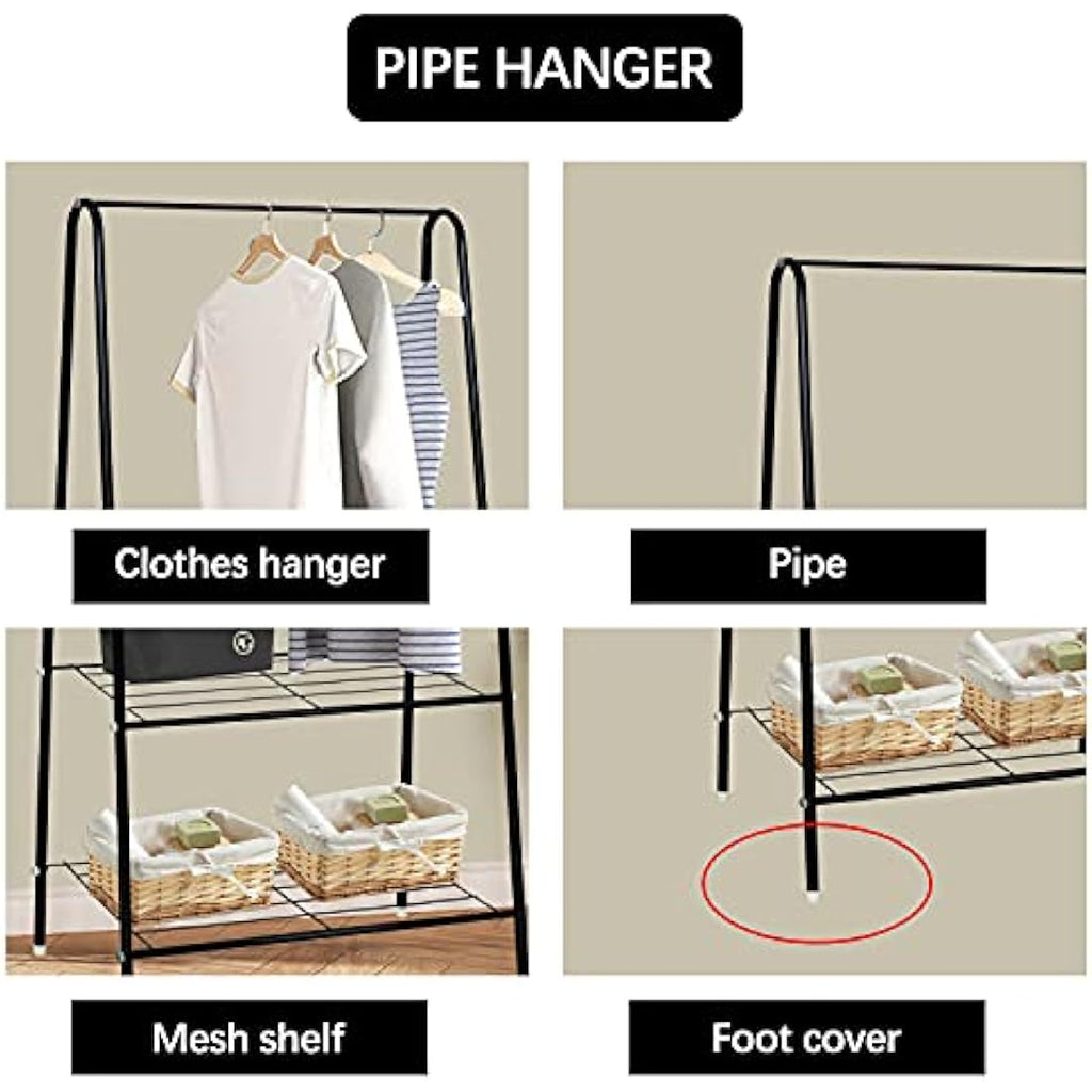 Metal Garment Rack – Heavy Duty Clothes Rail with Shelf, Black
