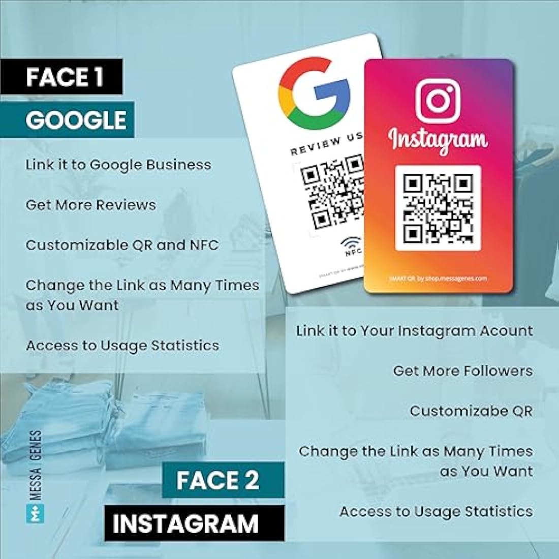 Jolof Store NFC & QR Code Google Review and Instagram Card - 2 Pack