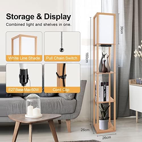 OUTON Shelf Floor Lamp | Wooden Standing Light with USB & Type-C Ports