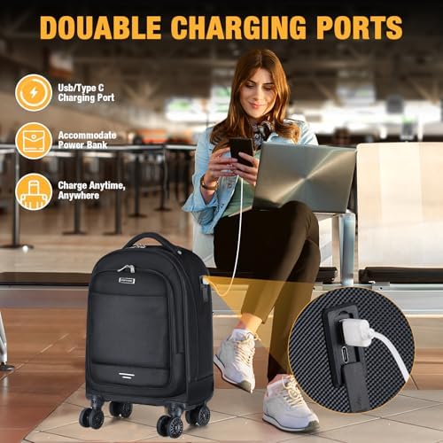 Ponhog 15.6 Inch Laptop Wheeled Backpack – 4 Spinner Wheel Trolley