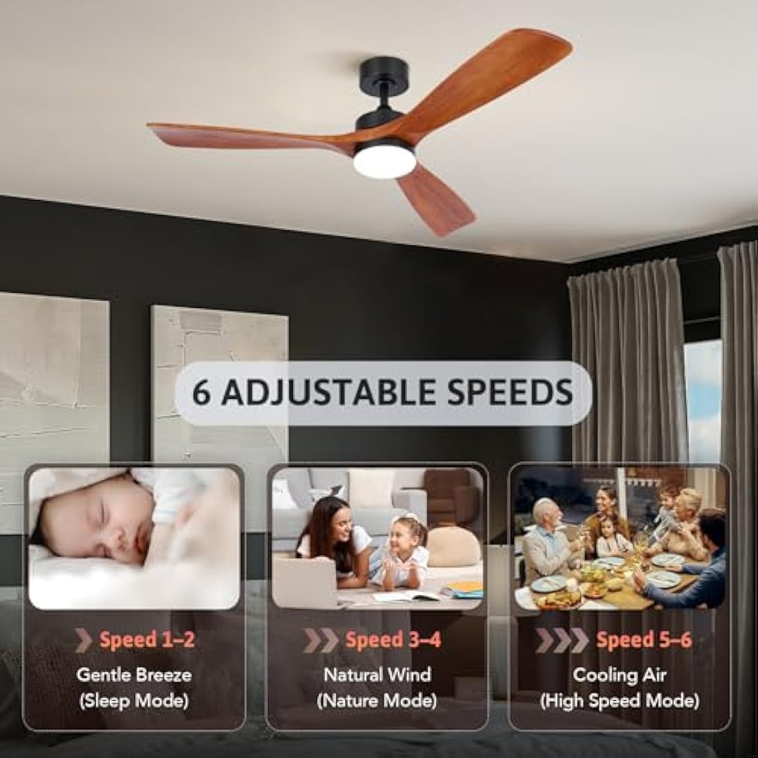 Vonluce 52" Wood Ceiling Fan with Light | Quiet DC Motor & Remote, Walnut