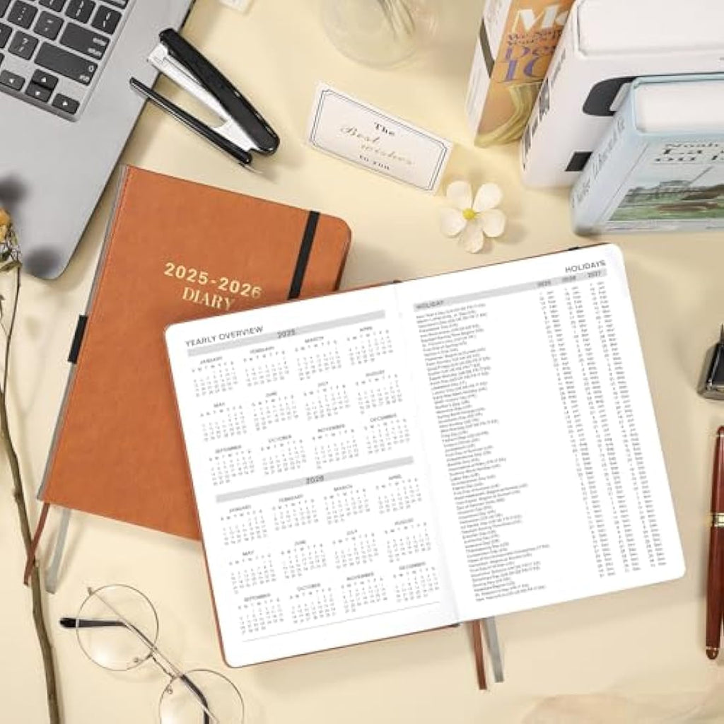 Jolof Store A5 Academic Diary 2025-2026 – Day per Page Faux Leather Brown
