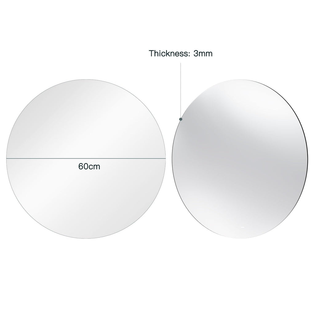 Dripex 60cm Frameless Round Mirror | Wall Mounted Bathroom Mirror