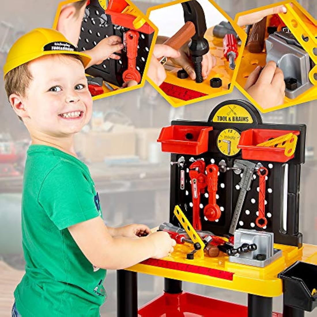 Kinderplay Kids Tool Bench – 50-Piece Workbench with Drill and Helmet