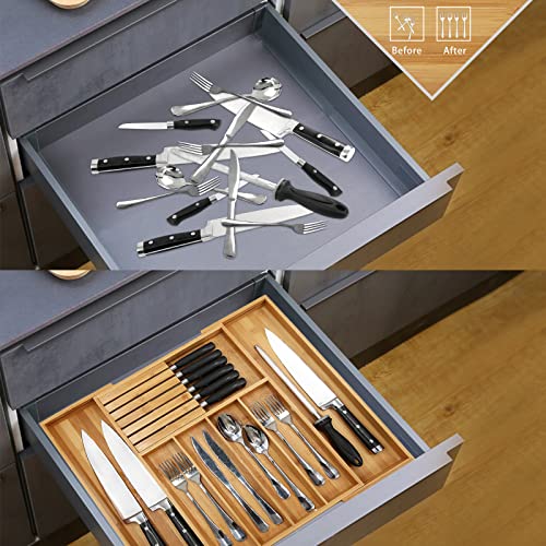 VaeFae Bamboo Expandable Cutlery Organiser | Wooden Utensil Tray