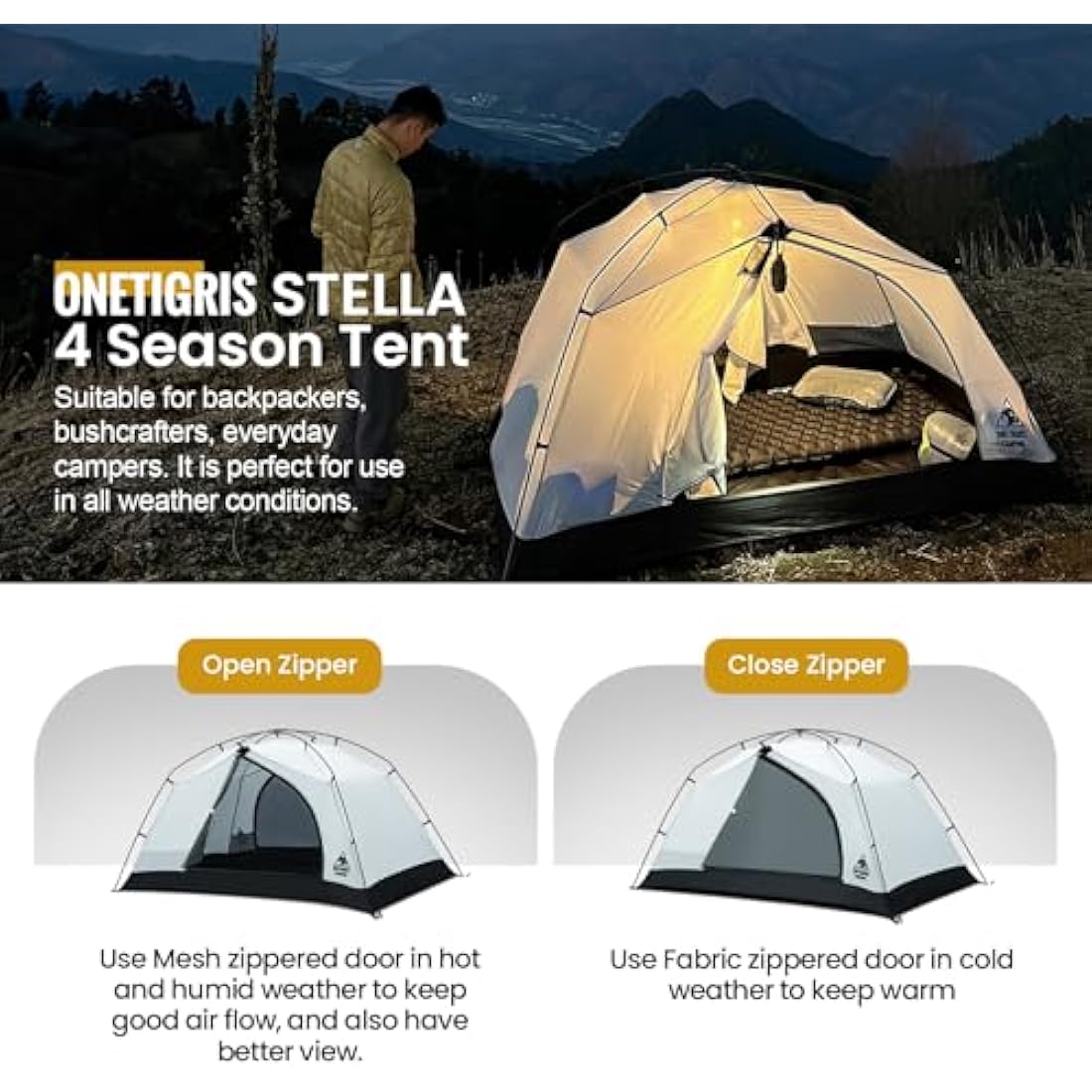 OneTigris Stella 2 Person 4-Season Backpacking Tent | 3000mm Waterproof