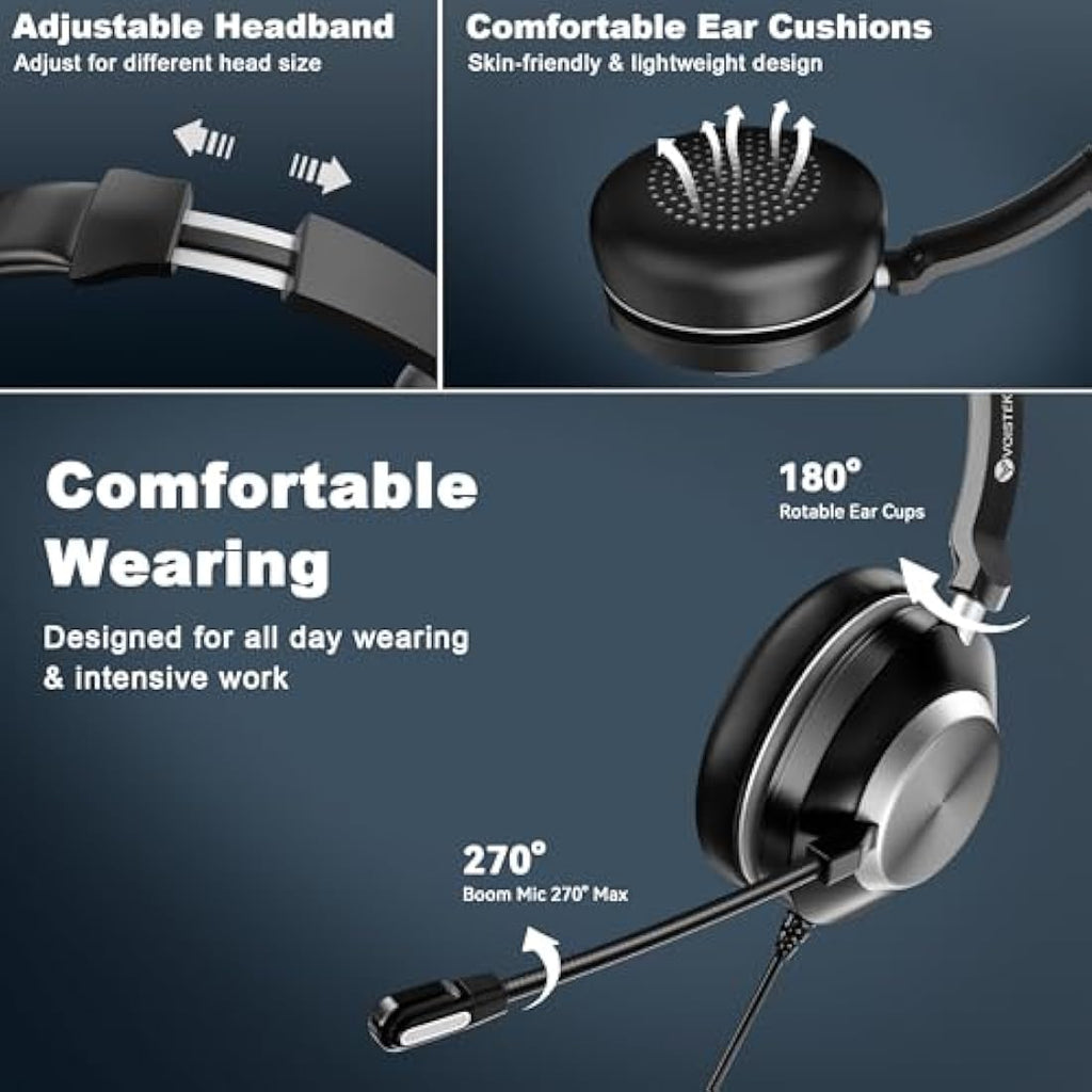 Voistek USB Headset with Noise Cancelling Mic | 3.5mm & USB-C Wired