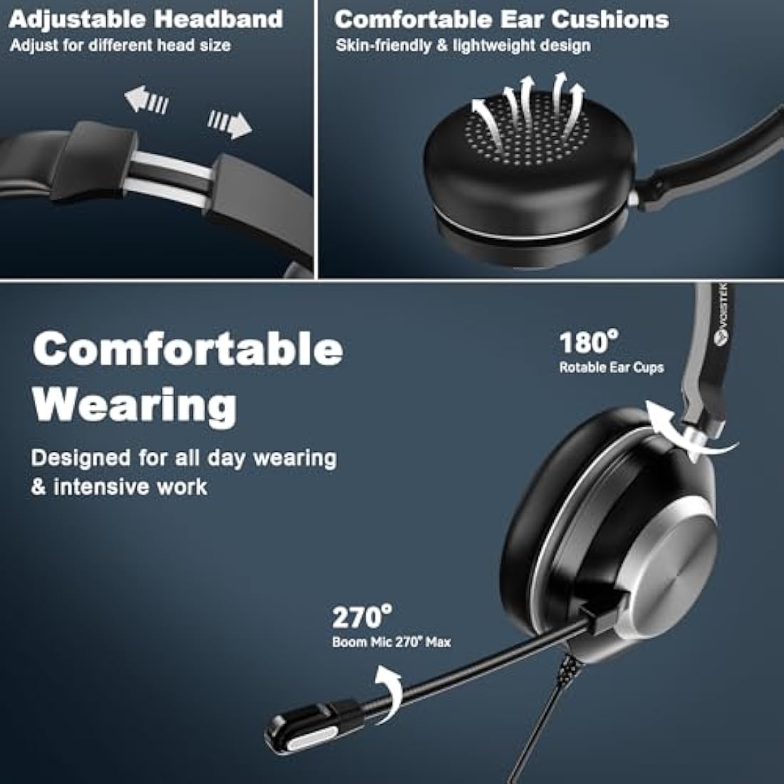 Voistek USB Headset with Noise Cancelling Mic | 3.5mm & USB-C Wired
