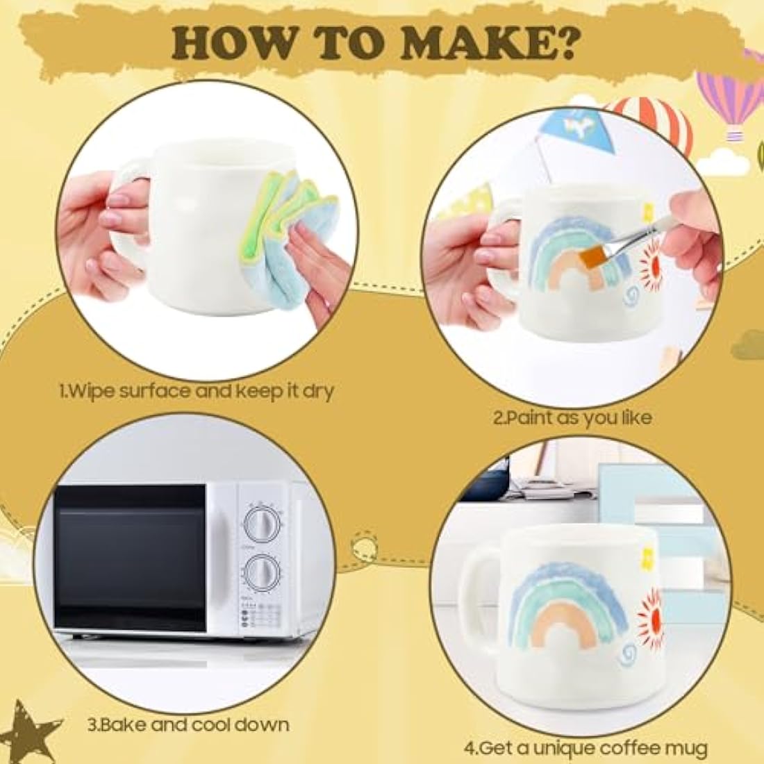 DIY Paint Your Own Mug Set - 2 Pack Ceramic Pottery Kit