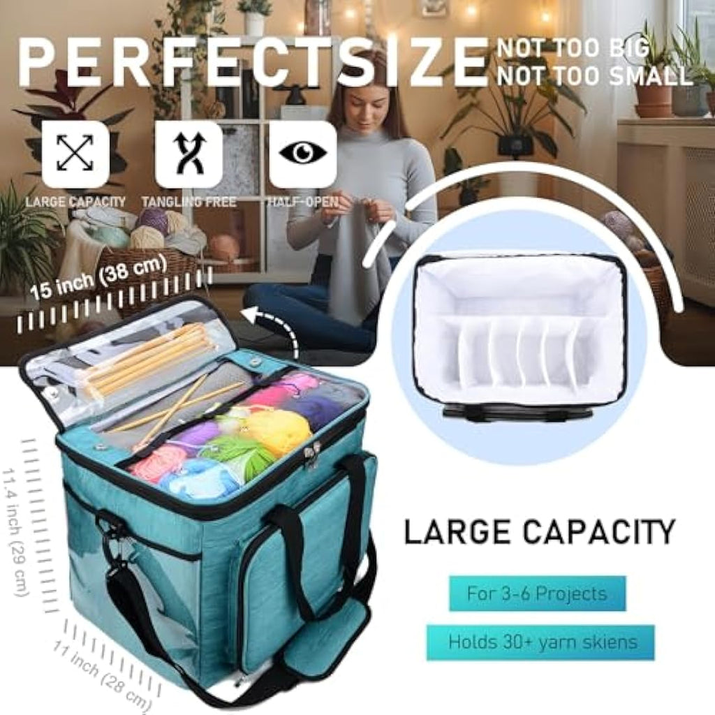 Hoshin Portable Yarn Storage Bag – Large Crochet Tote Organizer, Green