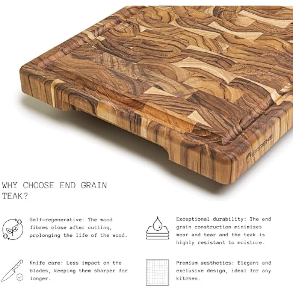 Erreke End Grain Teak Wood Chopping Board with Juice Groove – 44cm