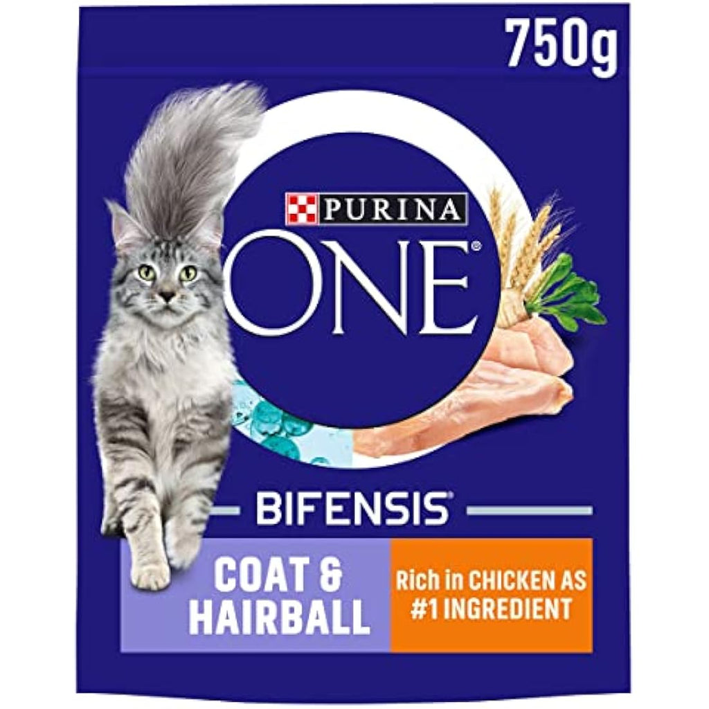 Purina ONE Coat & Hairball Chicken Dry Cat Food - 750g (Pack of 4)