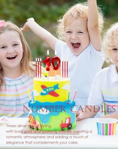 Red Number 10 Birthday Candles Set – 3D Cake Topper Decorations