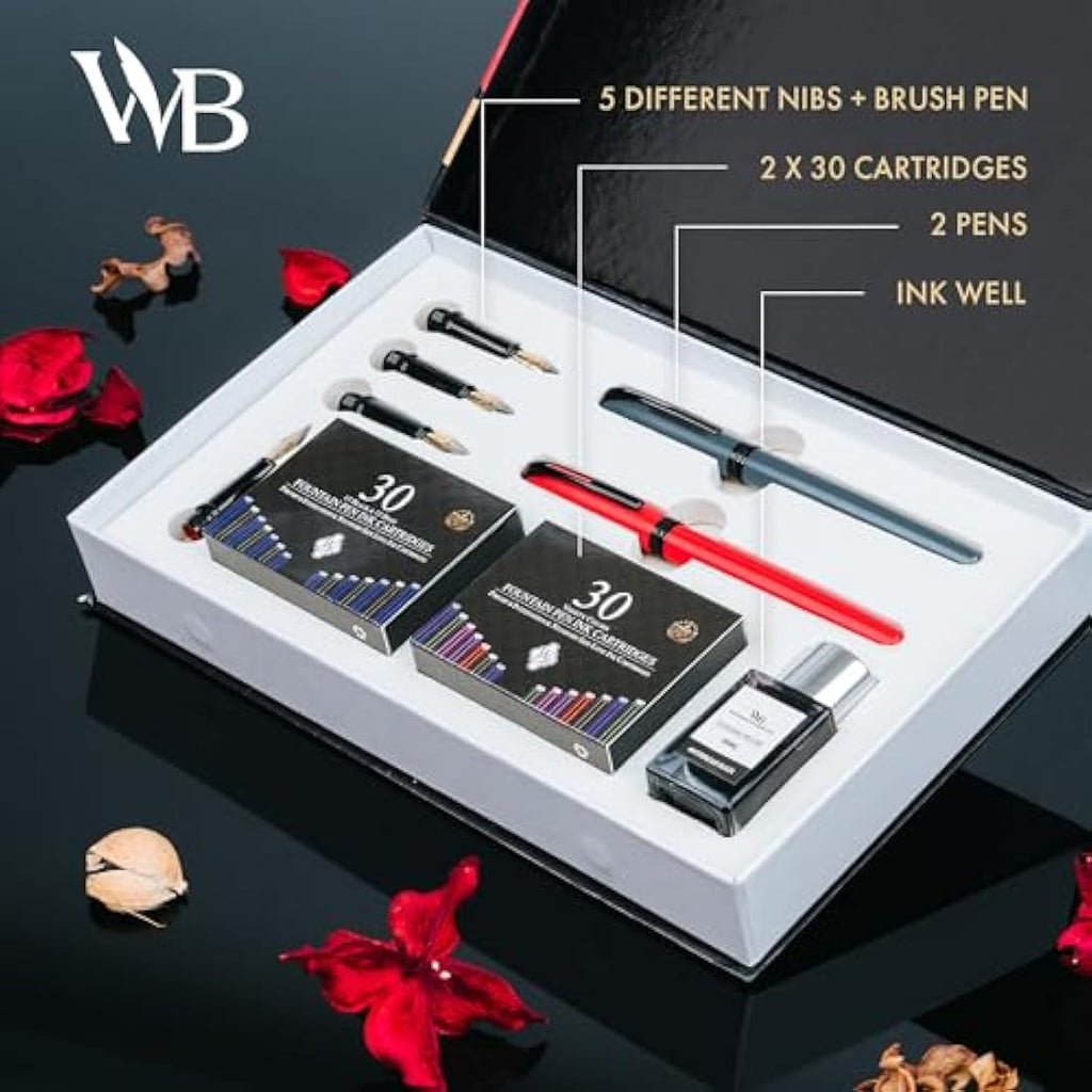 Wordsworth and Black Calligraphy Pen Set – Grey Kit with 60 Ink Cartridges