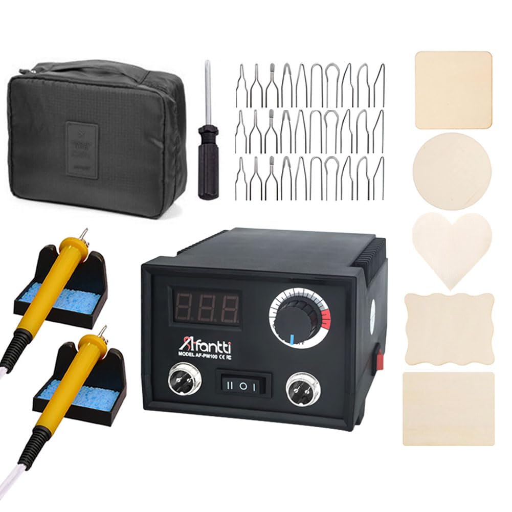 Afantti Professional Wood Burning Kit – Dual Pen Pyrography Machine with 30 Nibs