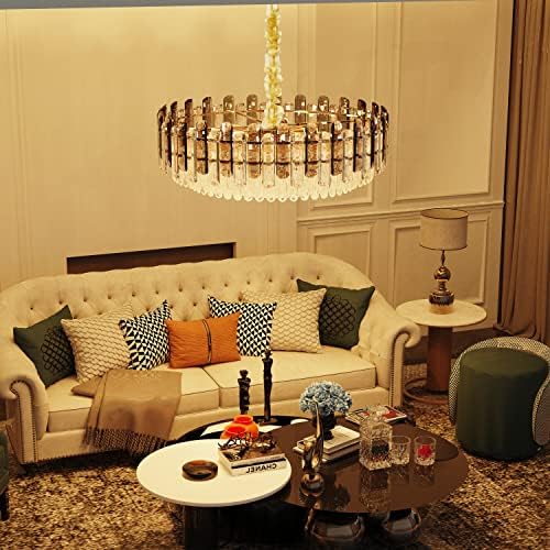 LUVODI 3-Tier Modern Crystal Chandelier | 40cm Smoky Grey Pendant Light