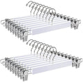 Amber Home White Wooden Pants Hangers with Adjustable Clips - 20 Pack