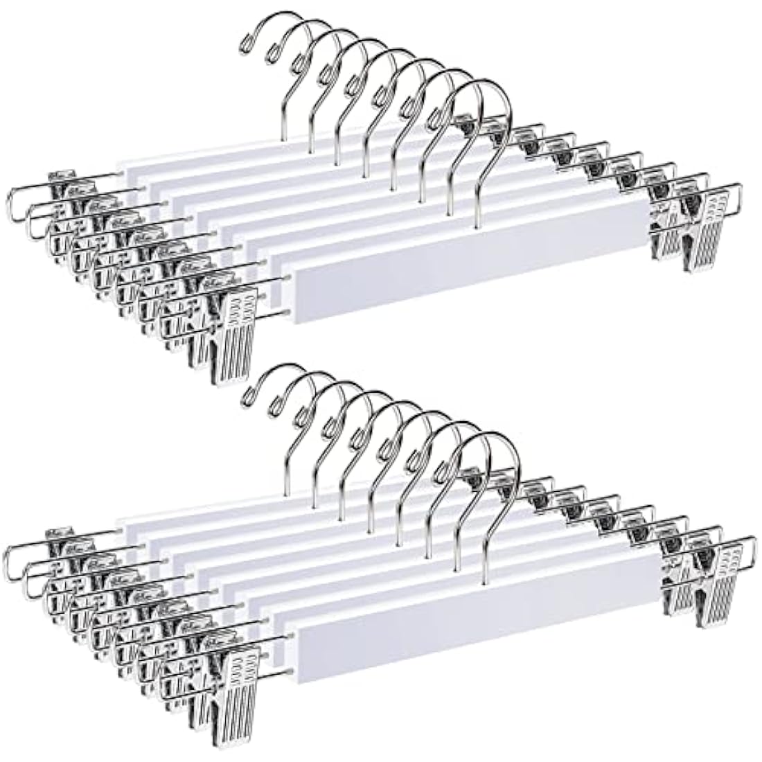 Amber Home White Wooden Pants Hangers with Adjustable Clips - 20 Pack