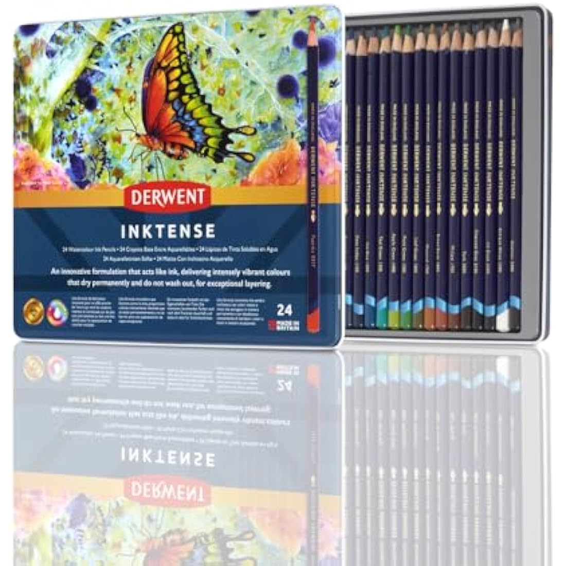 Derwent Inktense Permanent Watercolour Pencils - Set of 24 Tin